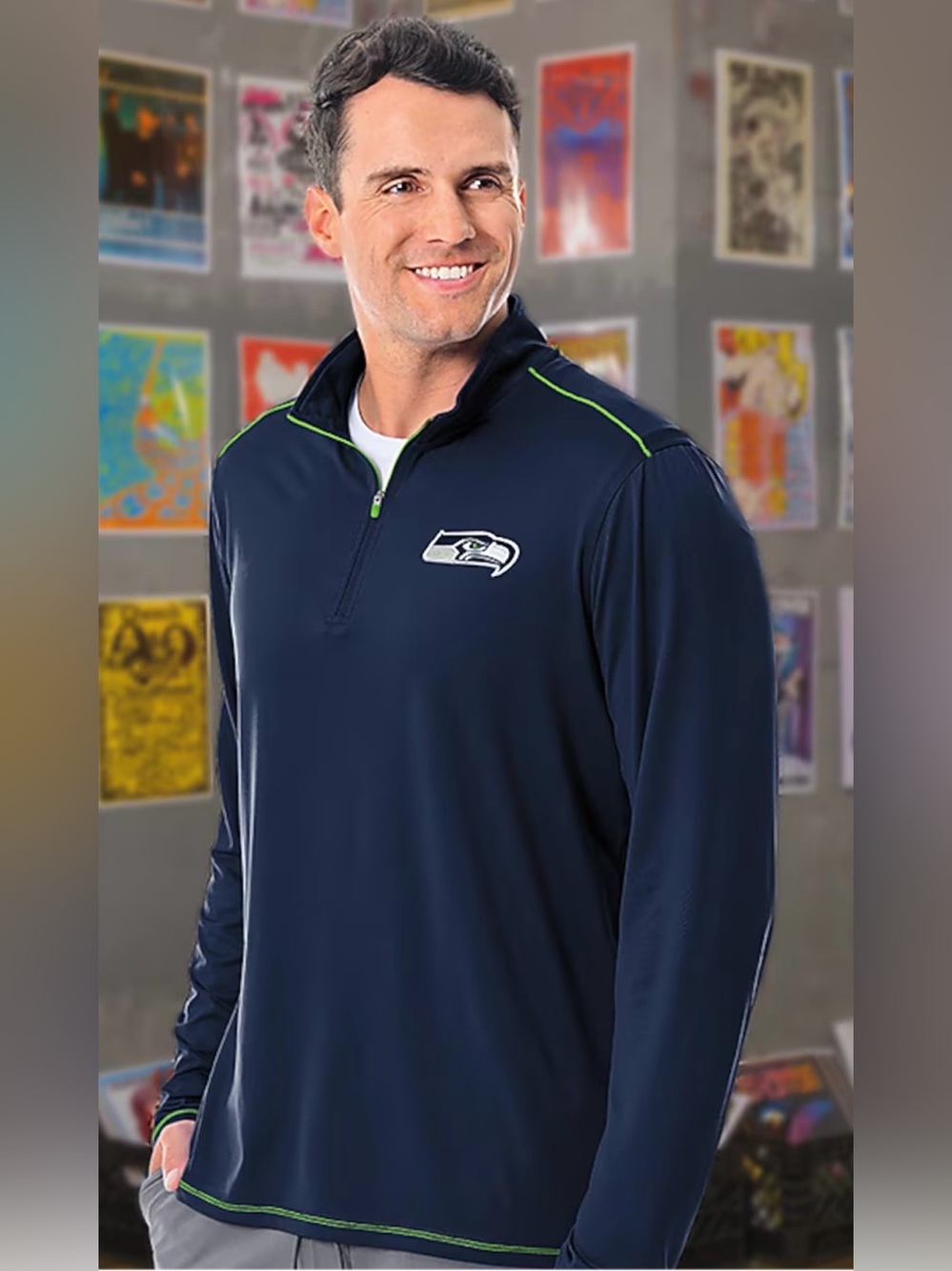 Antigua NFL Seattle Seahawks Navy Performance Quarter-Zip Lightweight Pullover